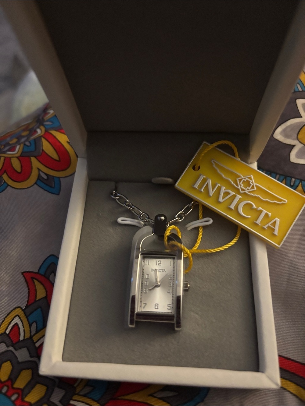Invicta Silver Pendant Necklace Watch with White Dial and Yellow Tag